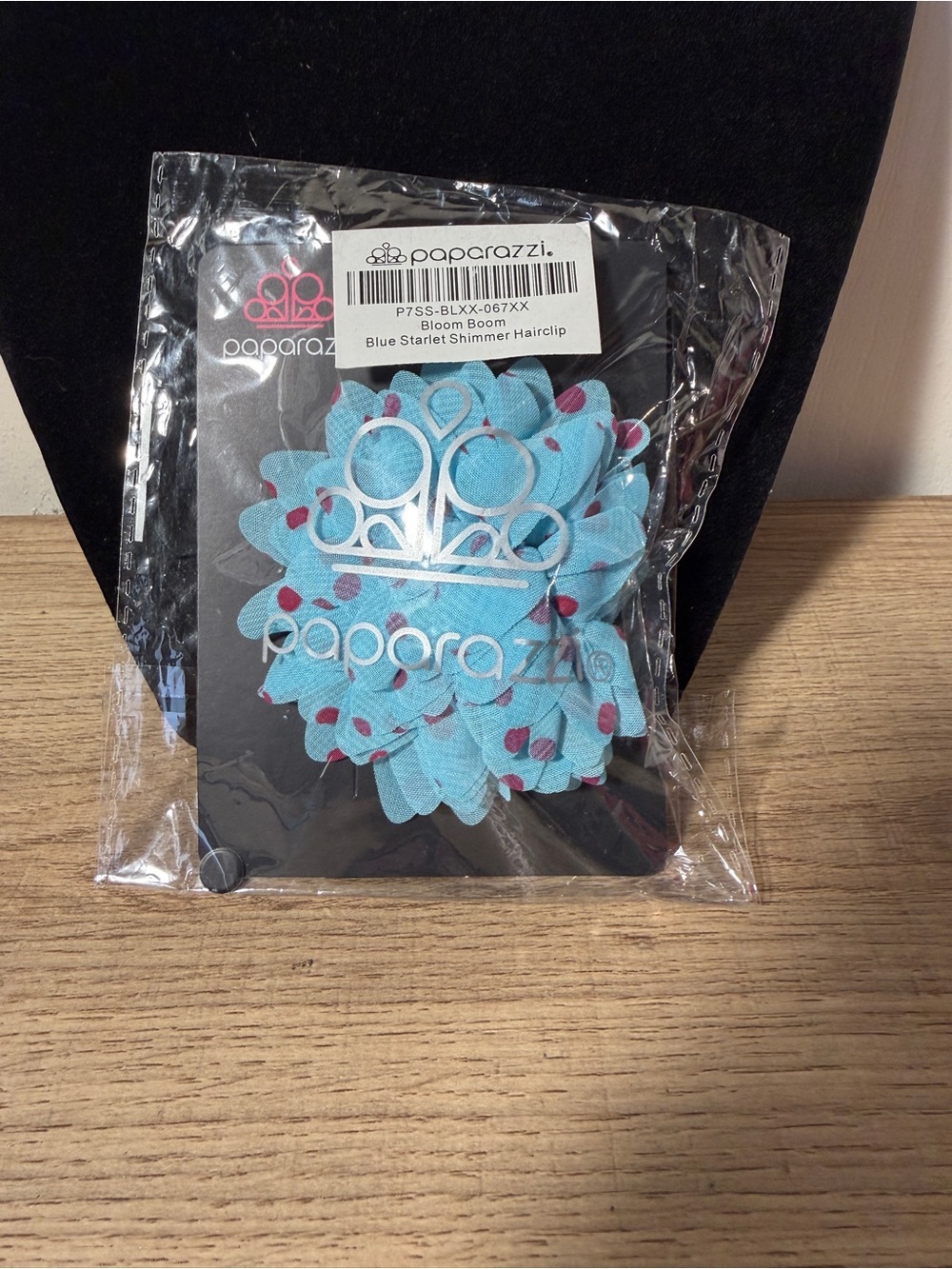 paparazzi Blue and Pink Polka Dot Flower Hair Clip
